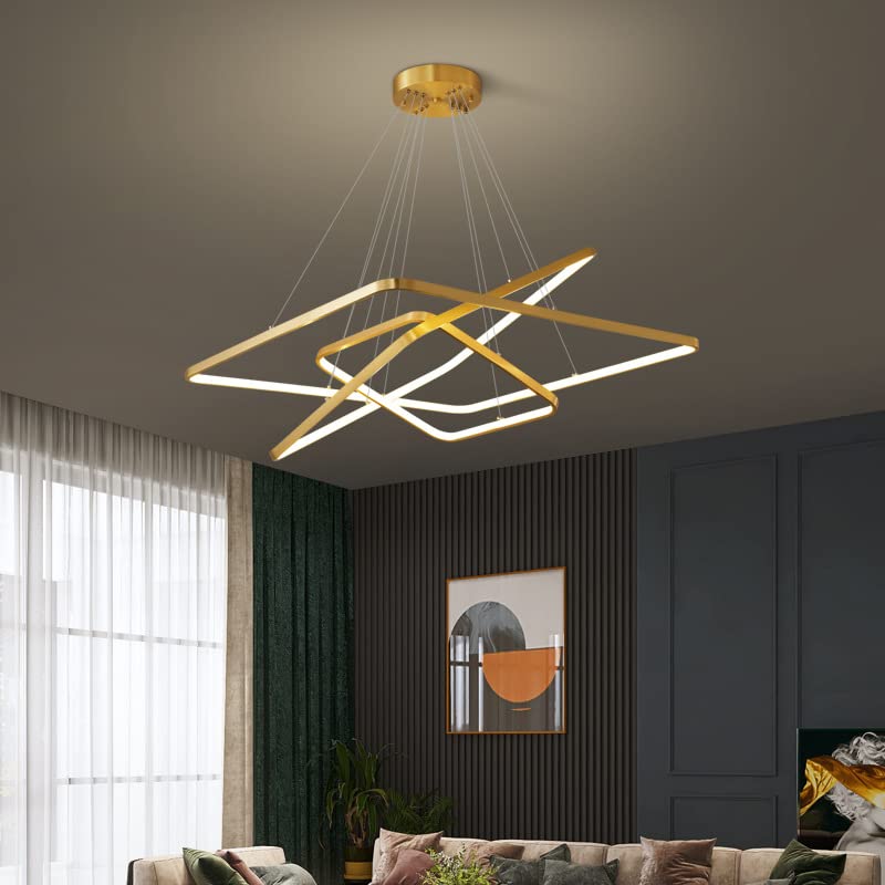 Antumbra 3 Light 3 Square Rings Gold LED Chandelier Hanging Lamp.